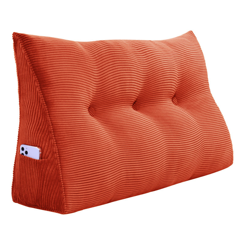 Sit-up Back Comfort Corduroy Bed Headboard Wedge Reading Pillow Triangular Backrest Compression, Twin, Orange