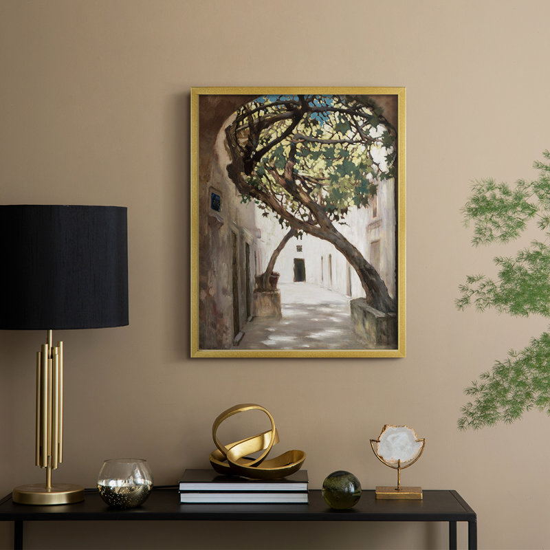 Vintage Landscape CXLI Framed Print - Solid Wood, 11" H x 9" W, Gold