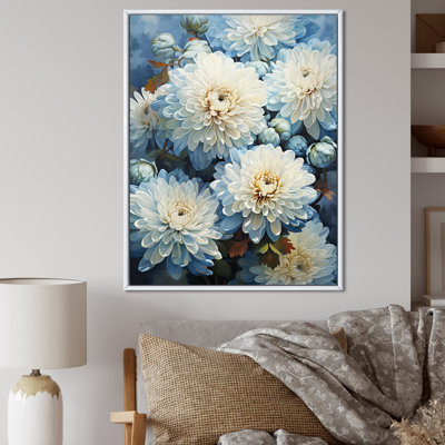 «Blue and White Mums Flowers Elegance II», reproduction sur toile