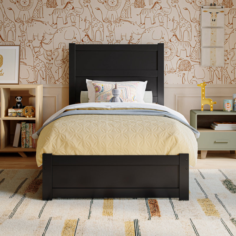 Aveline Wood Platform Bed with Storage Drawers, Twin, Black