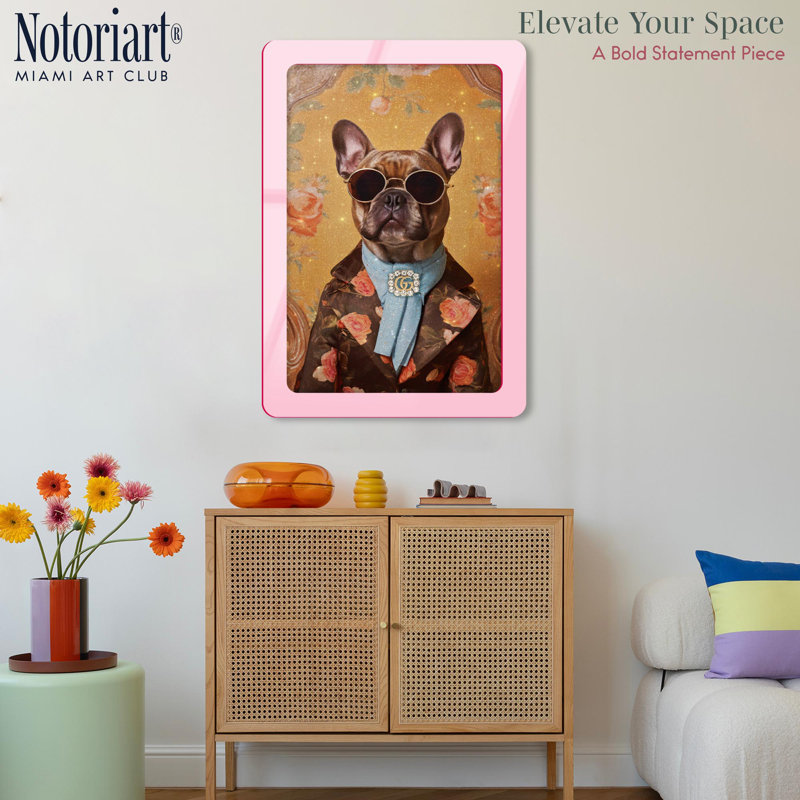 Cadre mural en acrylique Pup of Glam par NOTORIART, H 39,5 po x l 27,5 po, Arrondi, Rose