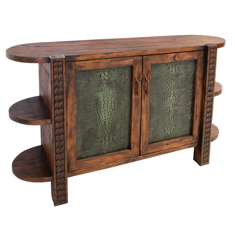 Croc Embossed Leather Buffet with Side Shelves