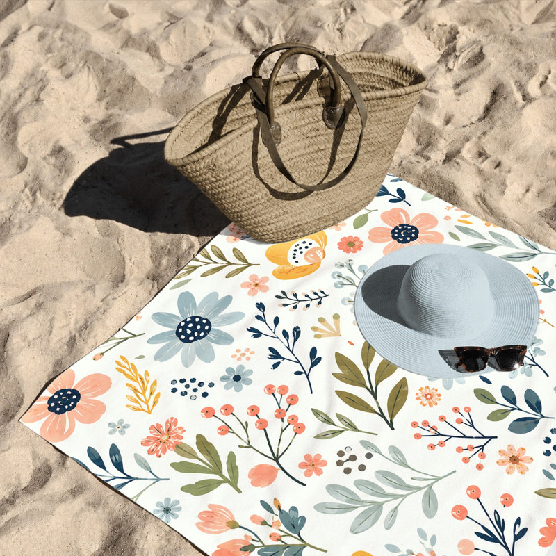 1 serviette de plage florale rétro, conception artistique en microfibre pour les voyages, le camping et les éléments botaniques