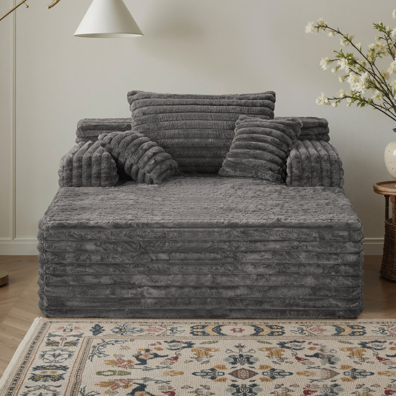 Chaise longue rembourrée en velours côtelé Compression, Gris