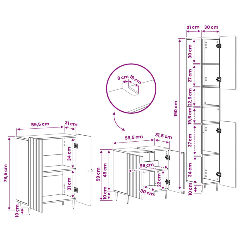 Bathroom Storage Furniture Set, Black