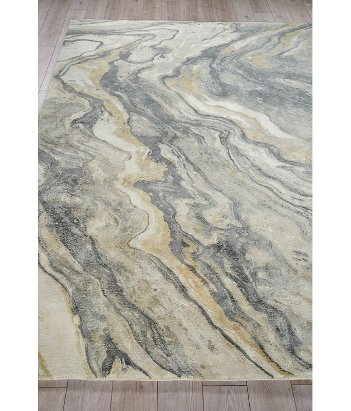 Gianni Abstract Area Rug in Gold/Gray/Ivory, Rectangle 9' x 12'
