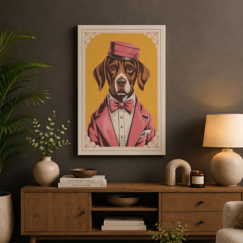 Distinguished Gentleman Dog Modern 1 Piece Wrapped Canvas Wall Art, 18x12 - 45.7 x 30.5 cm, White Border