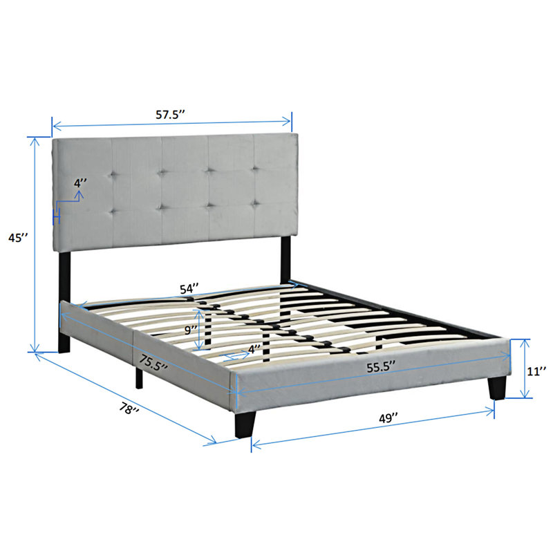 Upholstered Platm Bed Frame With Tufted Headboard