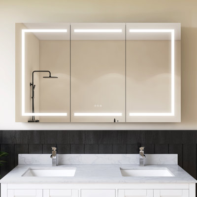 MEDUNJESS 60''X36'' Surface Mount Medicine Cabinet With Mirror And Defogger