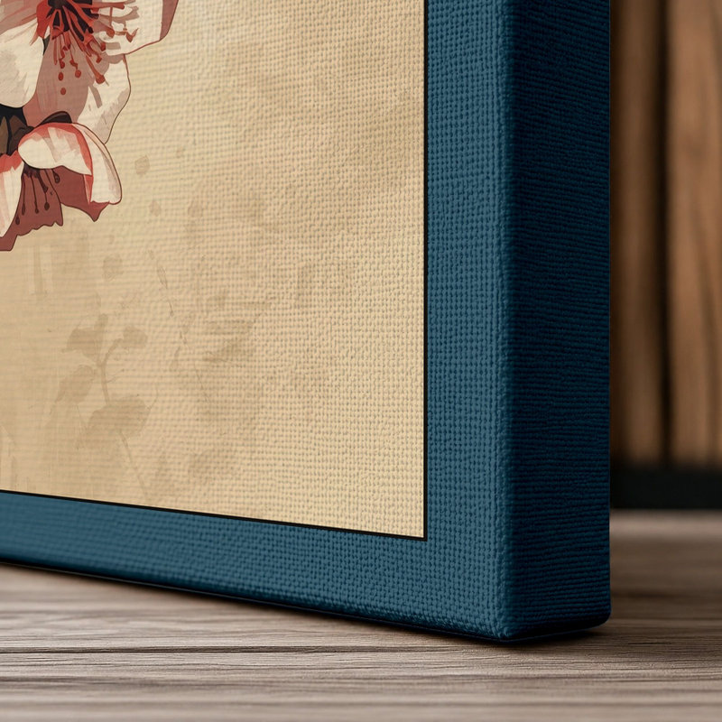 Spring Blossom Branch Japandi - Wrapped Canvas, 18x12 - 45.7 x 30.5 cm, Teal Border
