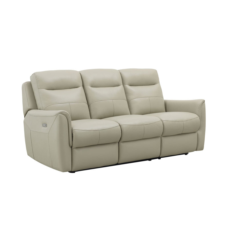 Chelsie-Louise 3 Seater Power Reclining Sofa, with Space Saving Technologies in Oyster Top Grain Leather