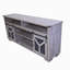 Meuble télé 65,3 po avec bandes lumineuses à DEL et porte de grange en fer avec bande décorative en Y de style campagnard gris-956579949