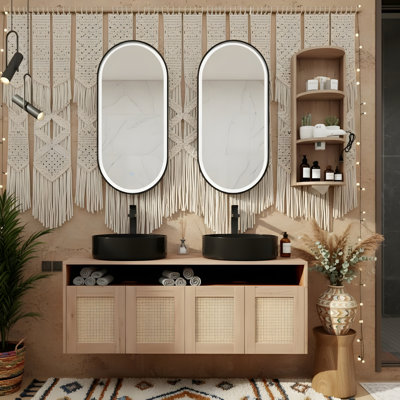 Meuble-lavabo de 48 pouces avec deux lavabos en céramique et tablettes de rangement