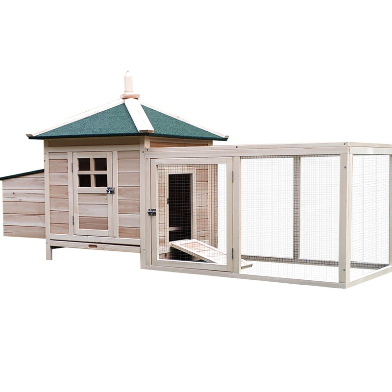 Poulailler d'extérieur 77 po avec nichoir - poulailler en bois pour le jardin. Protection contre les intempéries, accès facile, rampe, cour ventilée., Propre, plateau amovible, puits