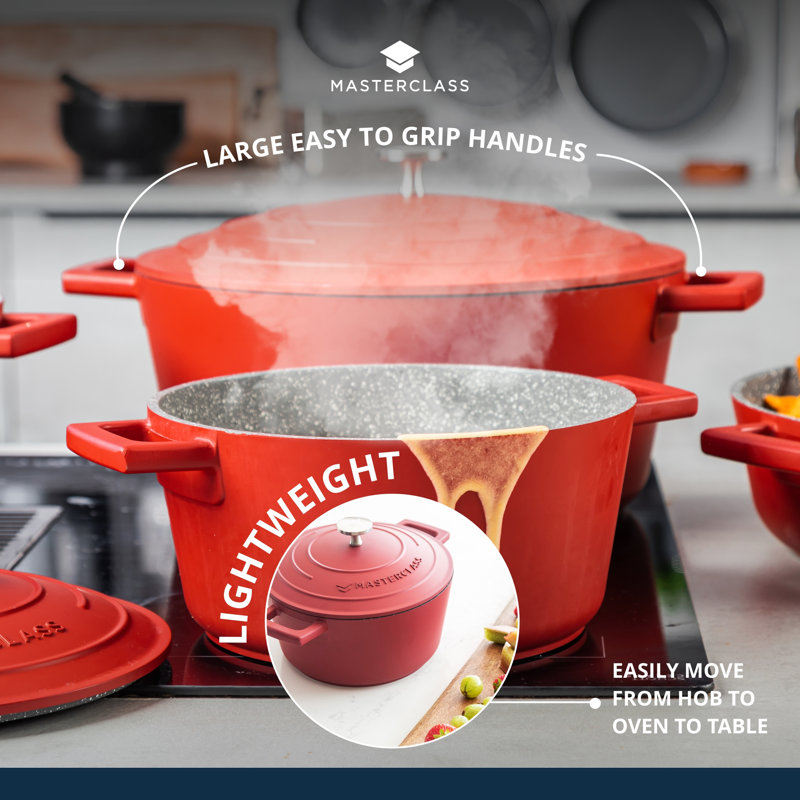 MasterClass Cast Aluminum Round Casserole, 33cm / 4L, Red