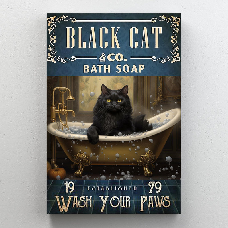 «Black Cat Bath Soap 2», impression rectangulaire 1 pièce, H 36 po x l 24 po x P 1,25 po