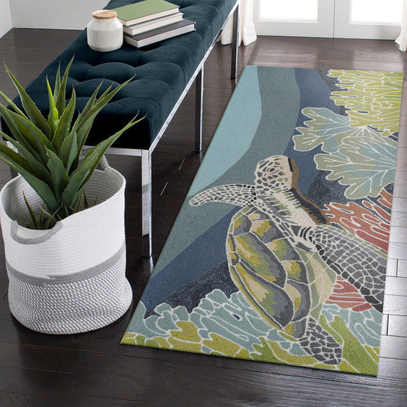 Tapis intérieur / extérieur bleu touffeté à la main Hemsworth, Tapis de couloir 2 pi x 8 pi