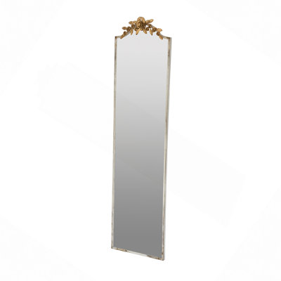 Large Rectangular Full-Length Mirror With Distressed Ivory Frame And Gold Floral Crown