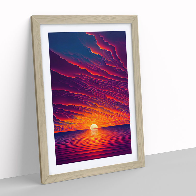 Enticing Ocean Sunset - Framed Print, 64cm H x 46cm W, Oak