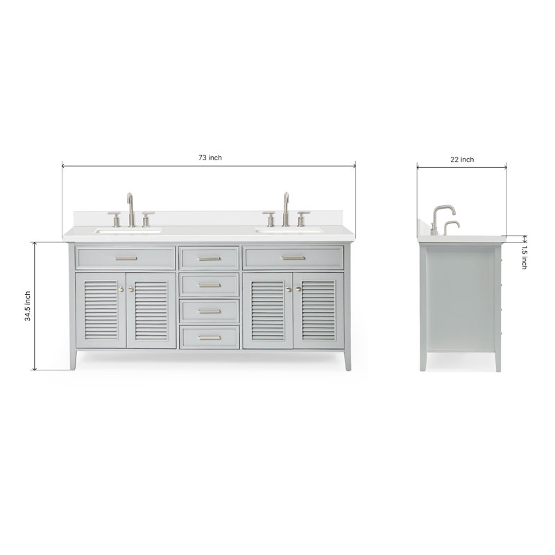 Kensington 73'' W Double Vanity, Gray, Rectangular, Pure White Quartz