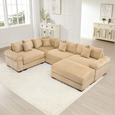 Oversized Cloud Modular Sectional Couch, Convertible Sectional Couches , Extra-Thick Armrests With Ottoman,Premium Corduroy Fabric, Ergonomic Design, Easy Assembly, For Living Rooms Bedroom,Camel