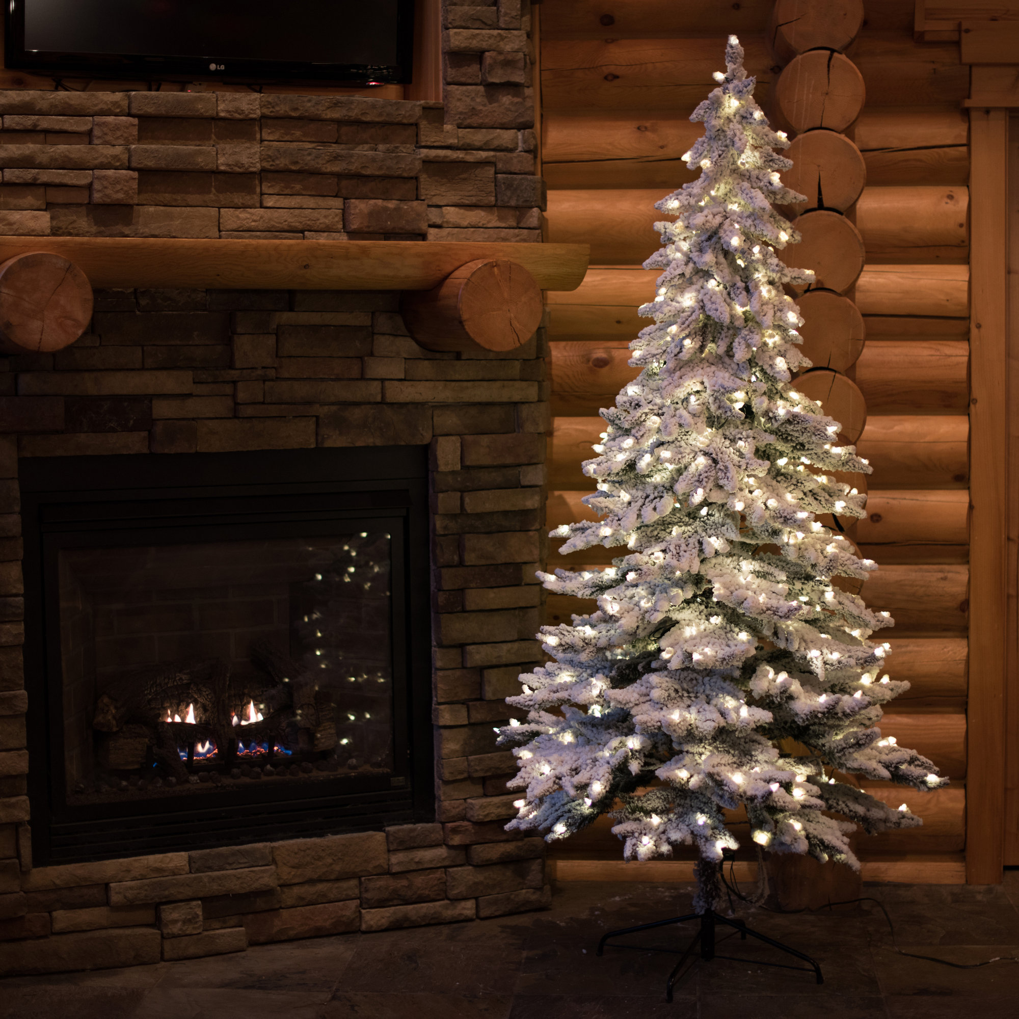 Flocked Spruce Alpine Artificial Christmas Tree, 7' H