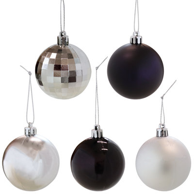 50pc Black/Silver Plastic Christmas Ball Ornaments