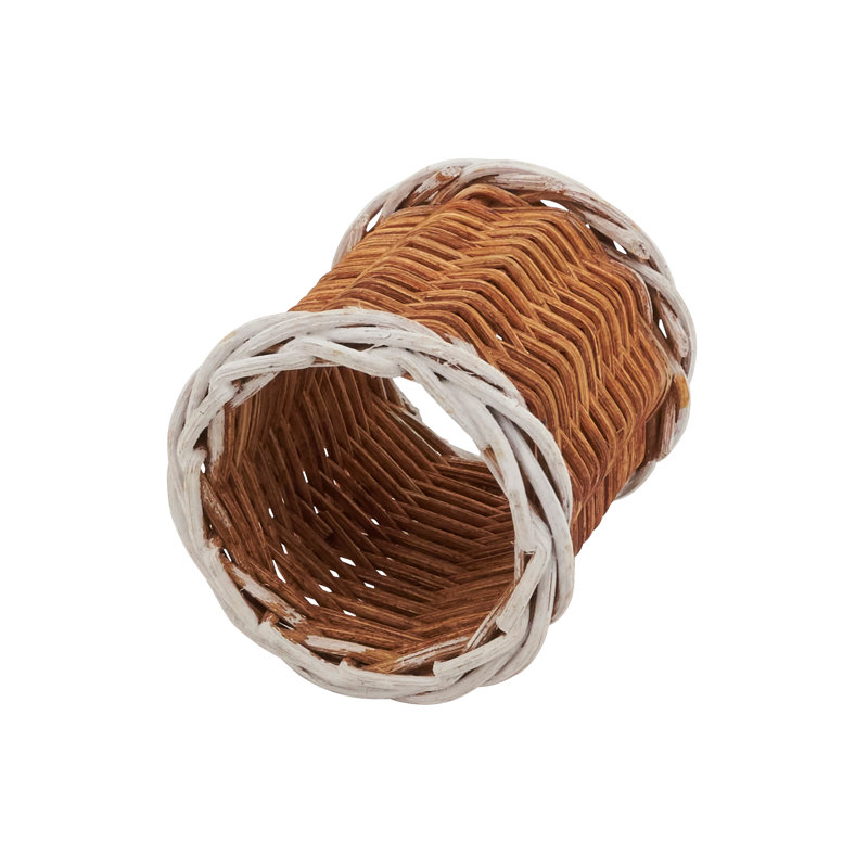 Natural Elegance Two-Tone Rattan Napkin Rings, Caramel - Set of 4