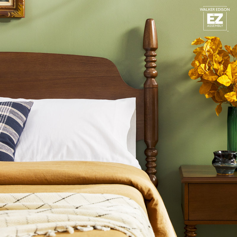 Vivienne Traditional Easy Assembly Solid Wood Turned Spindle Bed, Queen, Dark Brown