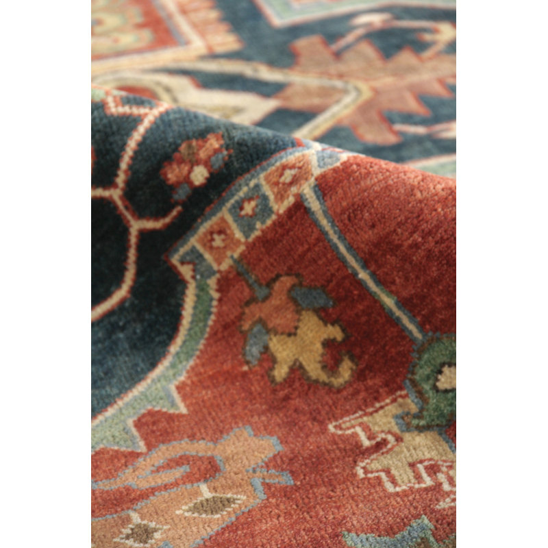 Antique Weave Serapi Oriental Hand-Knotted Wool Rust/Blue/Navy Area Rug, Rectangle 10' x 14'