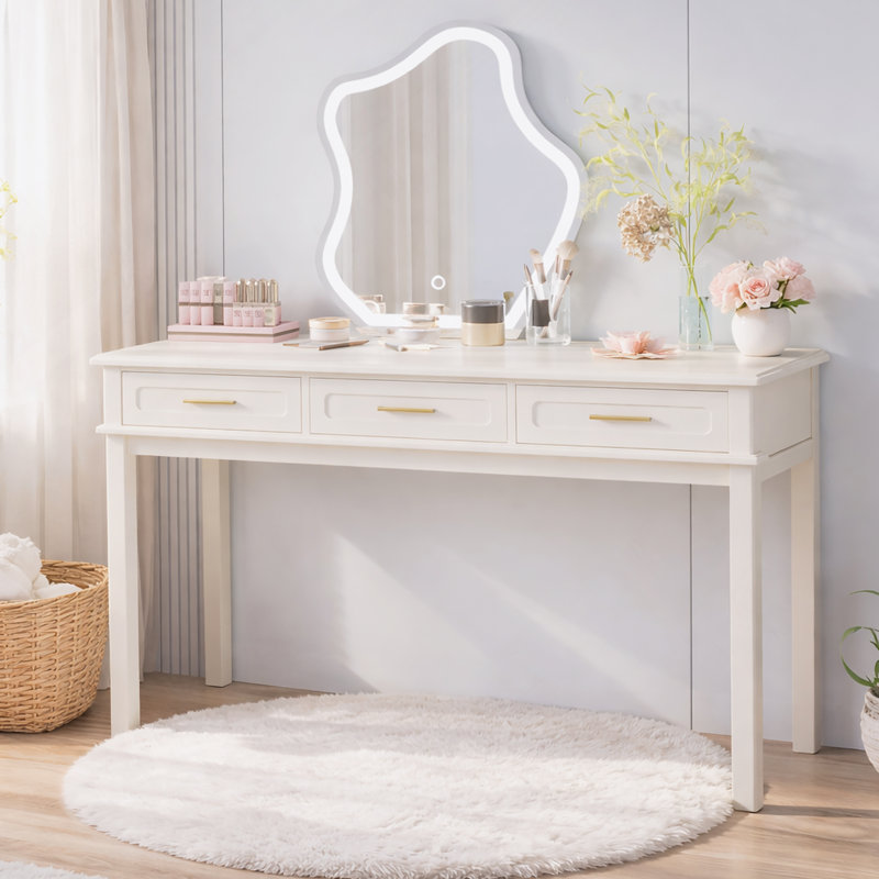 Bureau de coiffeuse avec 3 tiroirs, table de maquillage moderne pour chambre à coucher