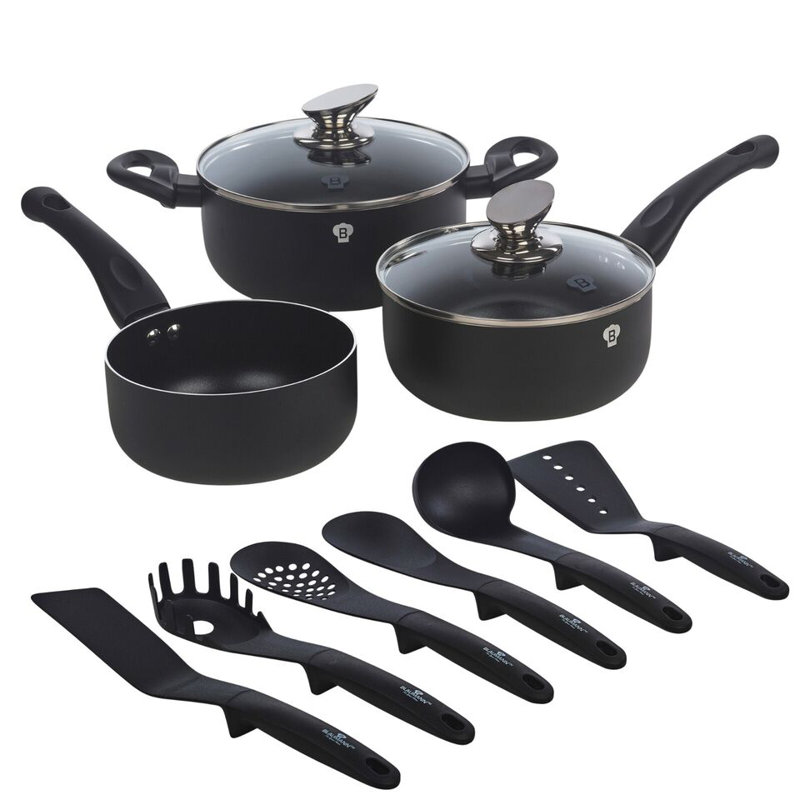 11 - Piece Non-Stick Aluminum Cookware Set, Matt Black