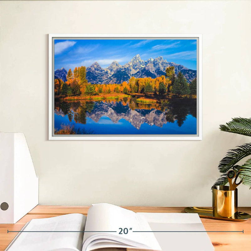 Feuillage doré Grand Teton, Cadre flottant blanc, 13 po x 9 po