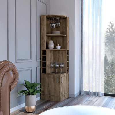 Bar Cabinet 71" H, With Two Shelves At The Top, 1 Glass Holder, 8 Exterior Bottle Racks, 1 Central Shelf And A Lower Drawer With 2 Side Doors