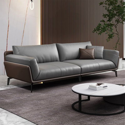 Light Gray Genuine Leather Modular Sofa cushion Threeseat
