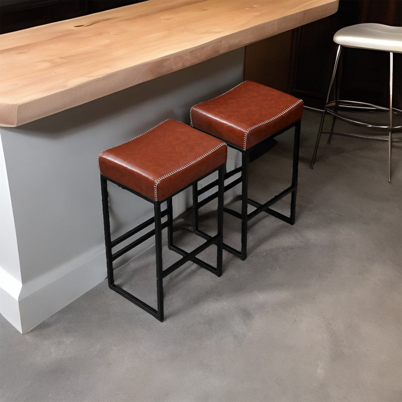 Upholstered Counter Stool with Metal Frame, Gray