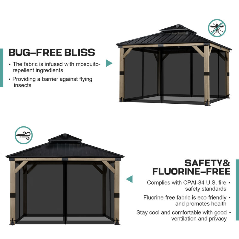 Moustiquaire pour pavillon de jardin Aoodor, Noir, H 82,68 po x l 120 po x P 120 po