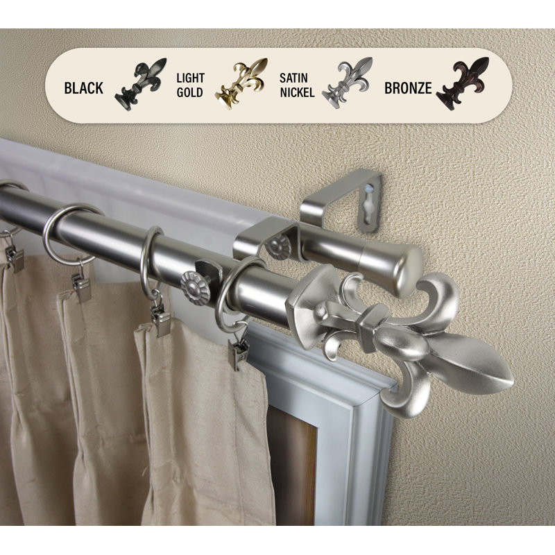 Tringle à rideaux double ajustable 1 po Bello, H 2,25 po x l 120 po x P 6,75 po, Nickel satiné