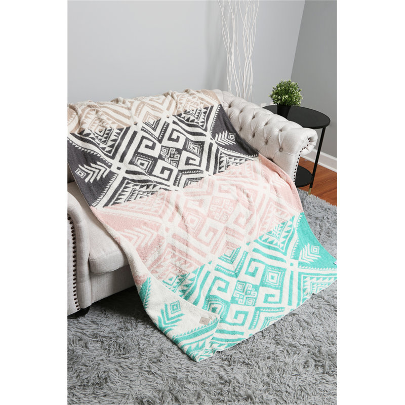 Jeté de lit Tribal, Gris/rose/bleu