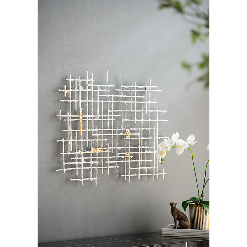 32X1.5X26" Geometric Wall Decor, White+Gold, Sophisticated Style For Living Room & Bedroom Decor 32X1.5X26", White And Gold, Elevate Home With Luxurious Gold Accents