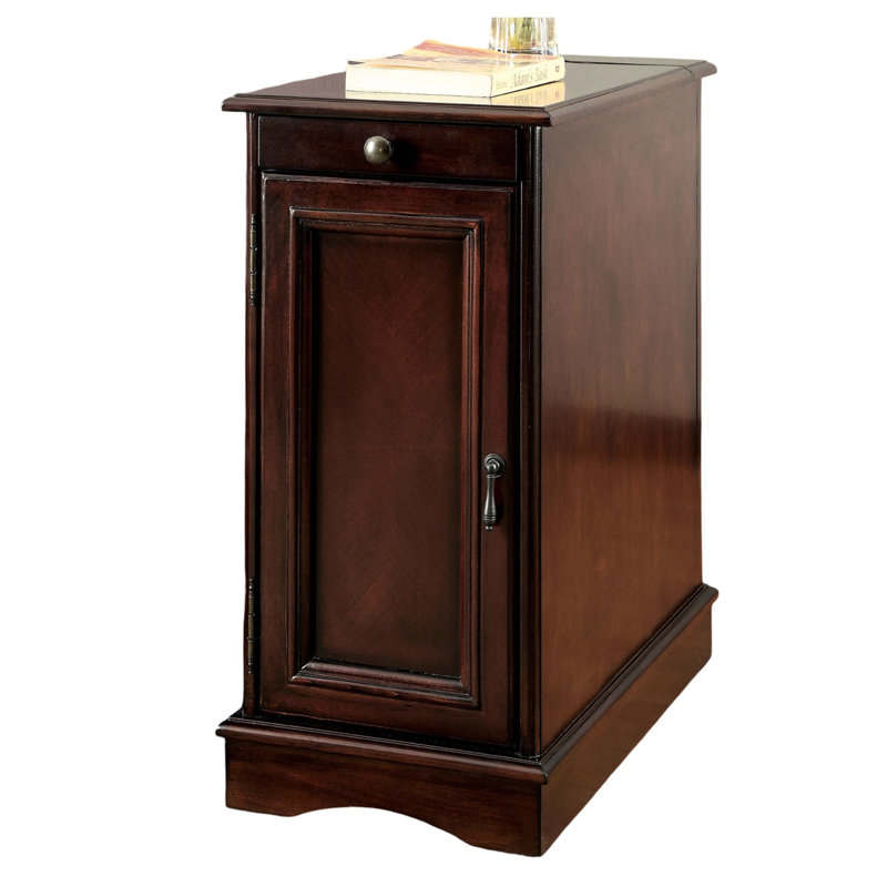 Rectangular Side Table With And Pull-Out Cup Holder Storage In Cherry Outlet Cabinet Transitional, Cherry