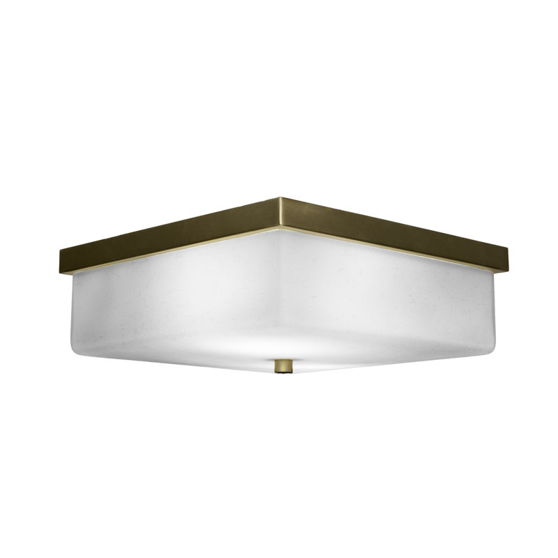 Plafonnier encastré 2 lumières Nouvelle, Mousseline blanche, Laiton New Age