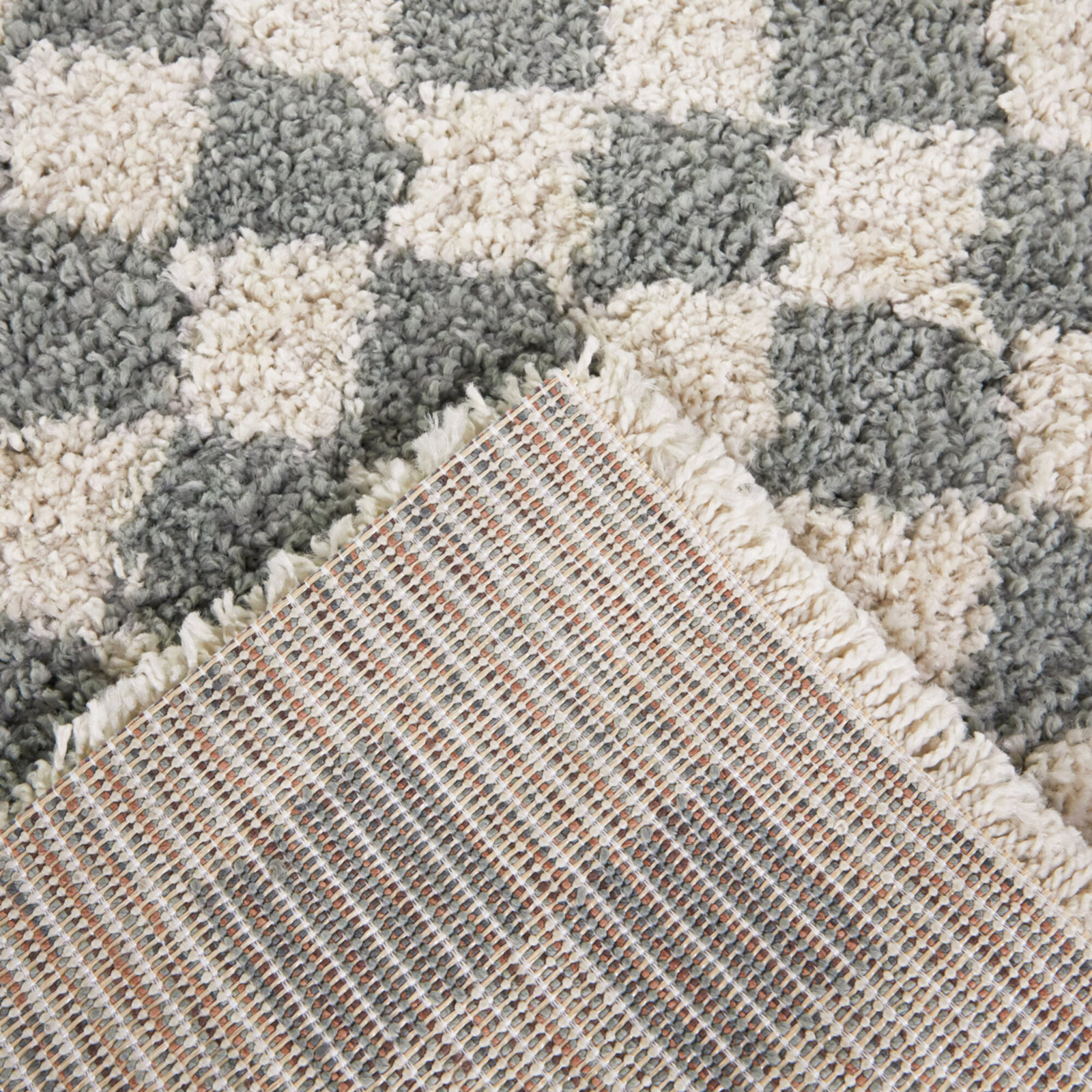 Walker Sage Cream Checkered Shag Rug, Runner 2'2" x 7'