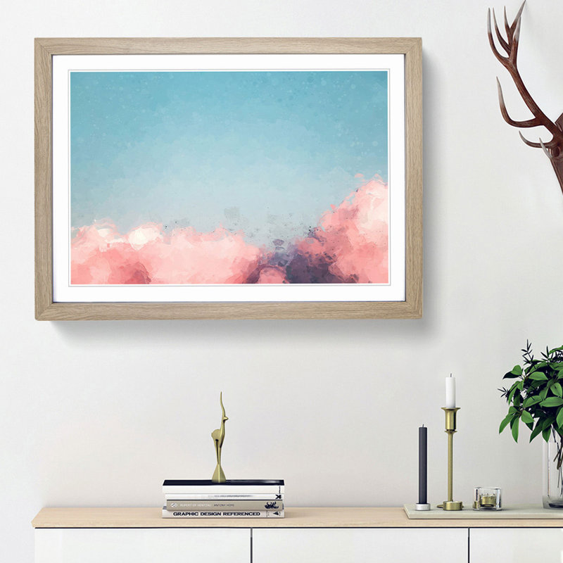 Migrating Birds in Abstract - Picture Frame Painting Print, 62cm H x 87cm W x 2cm D, Oak Framed