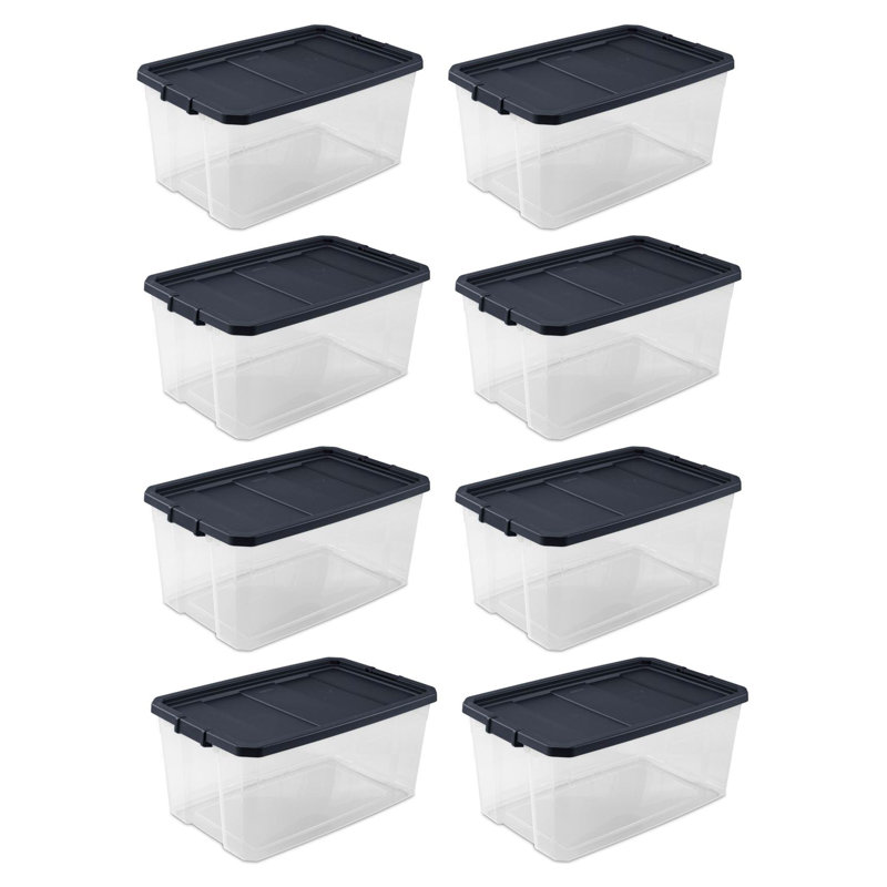 Sterilite Clear Plastic Stacking Storage Containers w/ Lid, Clear/Black, 116 Quart