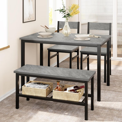 Ensemble de table de salle à manger pour 4, table moderne avec chaises et banc, support de rangement, petit espace