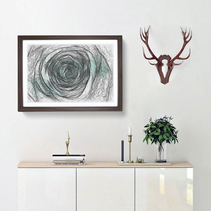 Mint Green Rose - Picture Frame Graphic Art Print, 48cm H x 65cm W x 2cm D, Walnut Framed
