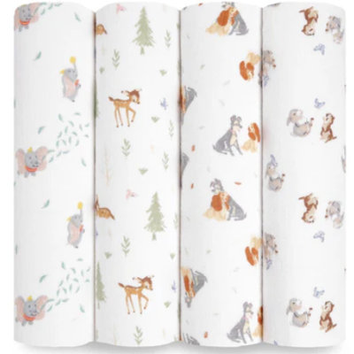 Ensemble de 4 mousseline de coton Swaddle, Disney + Friends