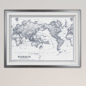 Vintage World Map IV Blue Outline' Graphic Art Print