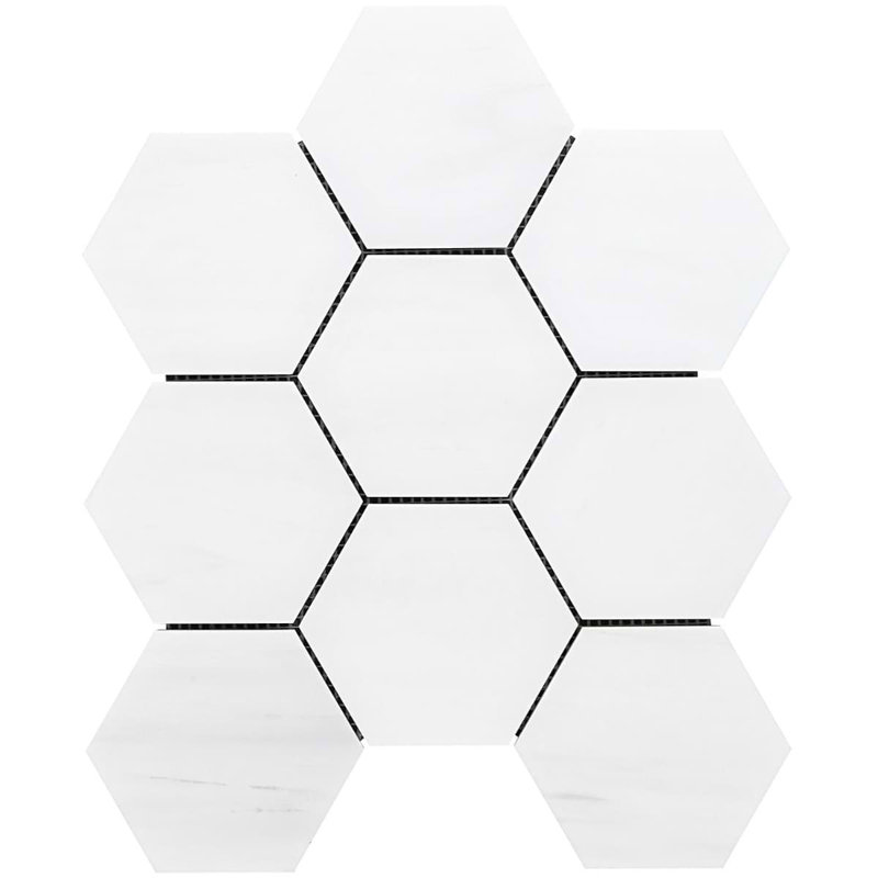 Bianco Dolomite 4" Hexagon Polished Marble Mosaic Tile